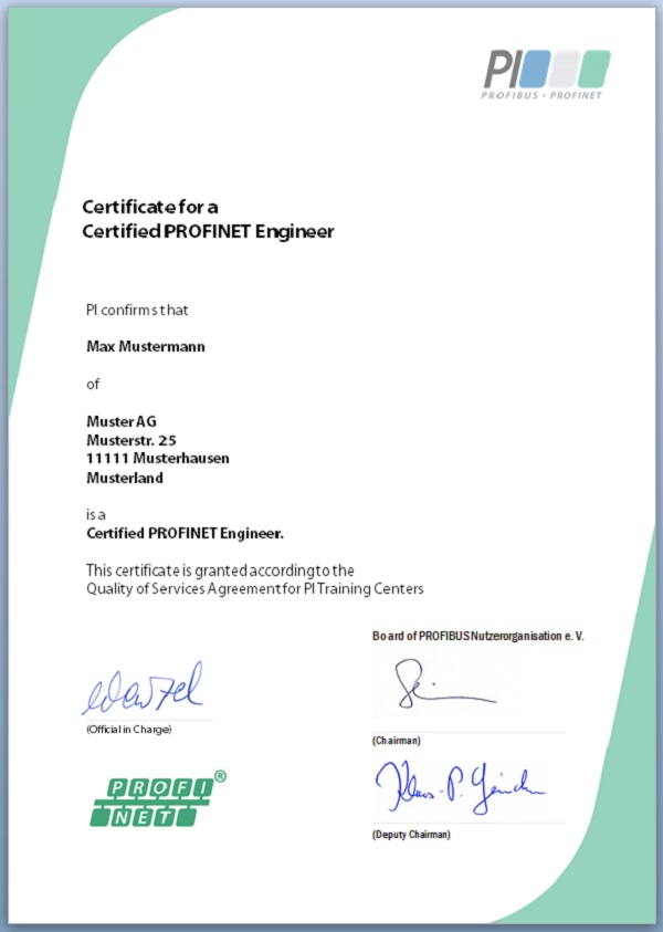 Certified PROFINET Engineer Zertifikat